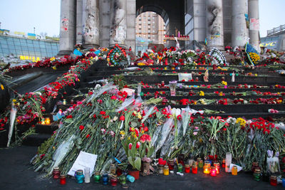 Kyiv, ukraine - 7th of march, 2014 a bunch of flowers in memory of killed in kyiv, maidan
