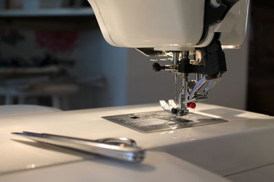 Close-up of sewing machine