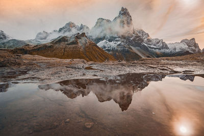 Scenic view of snowcapped mountains against sky