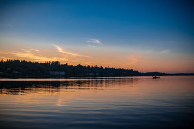 Scenic view of lake against sky during sunset