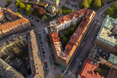 Sweden, vastra gotaland county, gothenburg, aerial view of crossroad on kungsportsavenyen boulevard