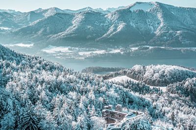 High angle view of snowcapped mountains