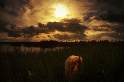 Scenic view of lake at sunset