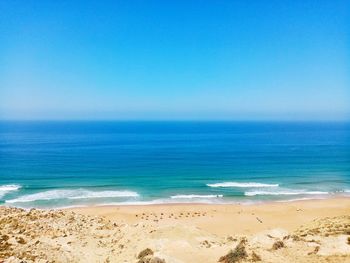 Scenic view of sea against clear blue sky