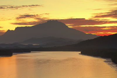 Scenic view of silhouette mountains against sky during sunset