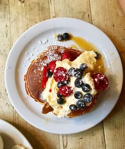 Directly above shot of breakfast in plate on table