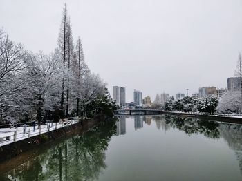 Reflection of city in river