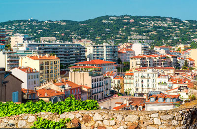 Cityscape against clear sky