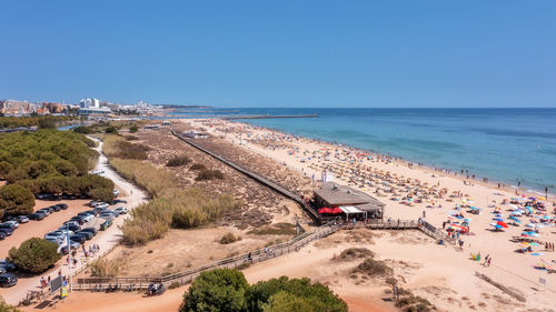 High angle view of beach against clear sky