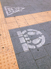 High angle view of arrow symbol on road