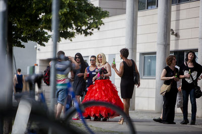 People looking at city