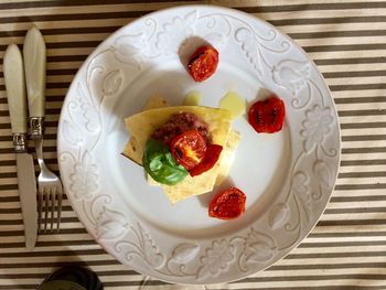 High angle view of breakfast served in plate
