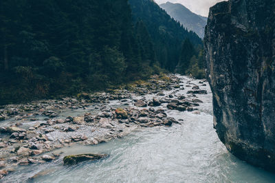 Scenic view of river flowing through rocks