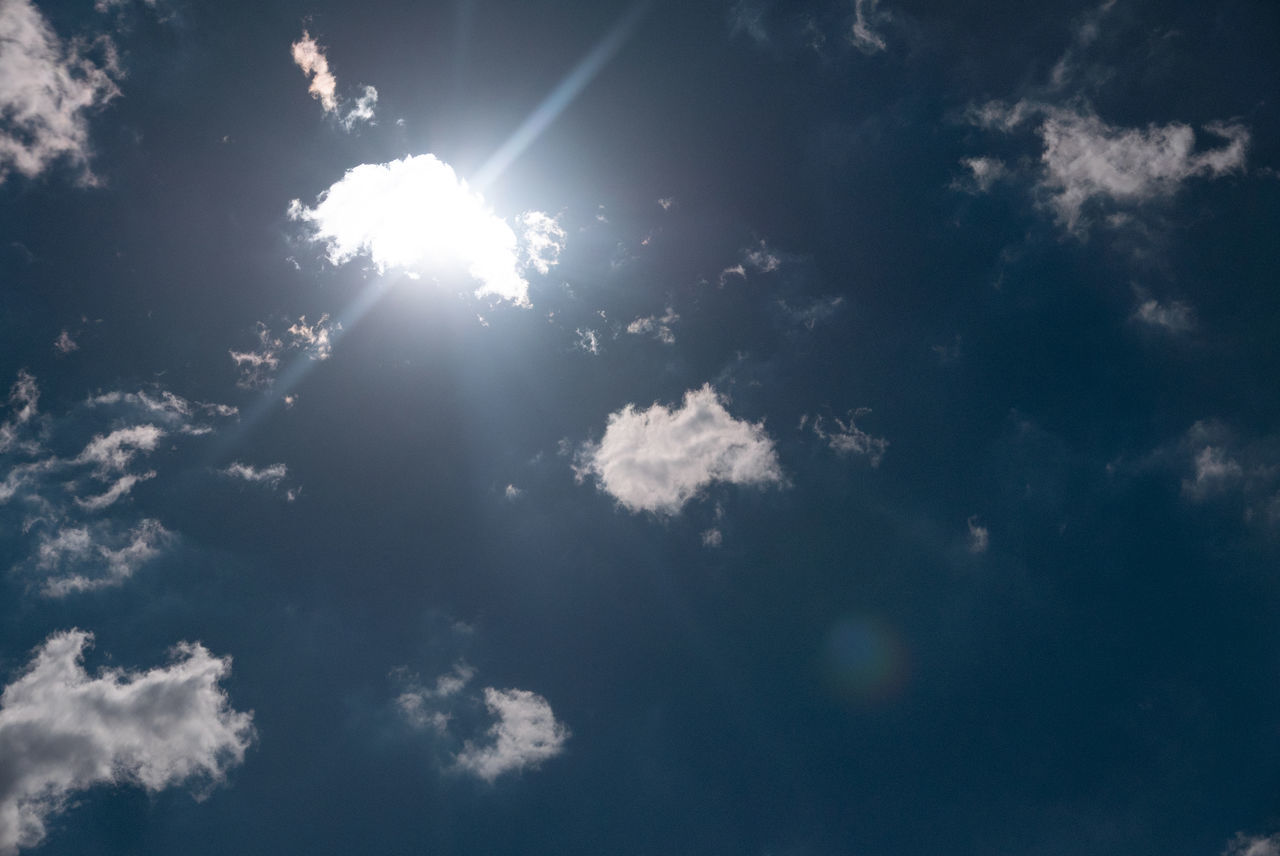 LOW ANGLE VIEW OF SUNLIGHT STREAMING THROUGH BRIGHT SUN