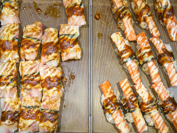 High angle view of food on table