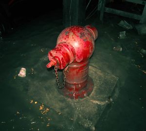 High angle view of red fire hydrant