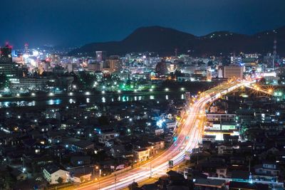 Light trails on road at night