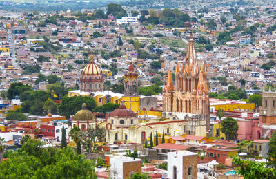 High angle view of buildings in city