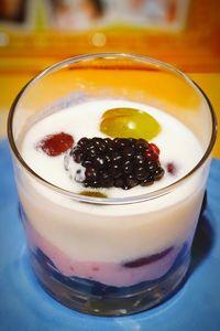 Close-up of ice cream in glass on table