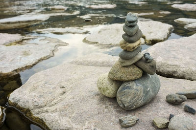 Stack of stones on shore