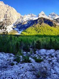 Scenic view of snowcapped mountains against sky