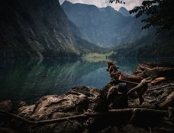 View of a lake with mountain in background