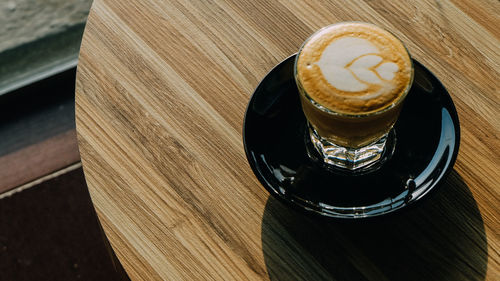 High angle view of coffee on table