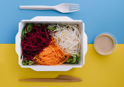 High angle view of food on table