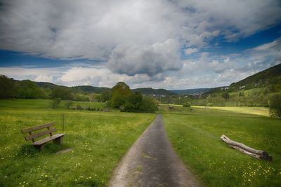 Scenic view of green landscape against sky