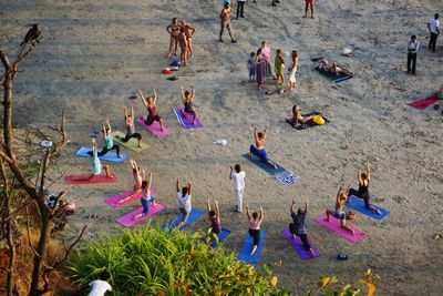 High angle view of people at beach