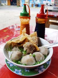 Close-up of food on table