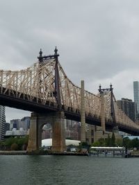 Bridge over river against sky in city