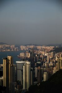 High angle view of buildings in city against sky