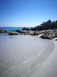 Scenic view of sea against clear blue sky