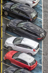 High angle view of cars in parking lot