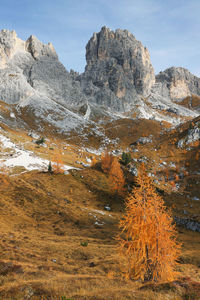 Scenic view of snowcapped mountains against sky