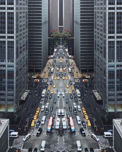 High angle view of traffic on road in city