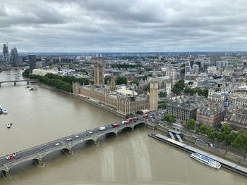 High angle view of bridge over river against sky