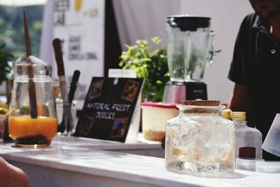 Close-up of drinks on table