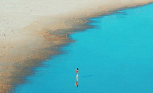 High angle view of woman at beach