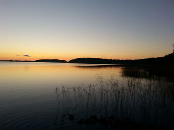 Scenic view of lake at sunset