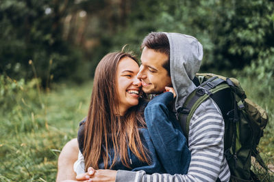 Young couple kissing outdoors