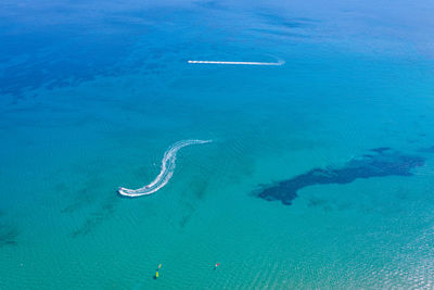 High angle view of blue sea