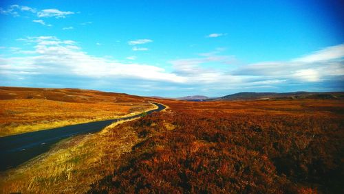 Scenic view of landscape against blue sky