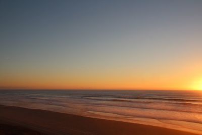 Scenic view of sea against clear sky during sunset