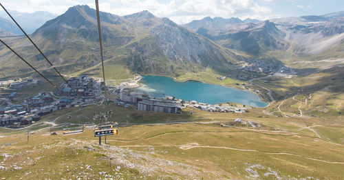 Panoramic view of the resort of tignes in summer