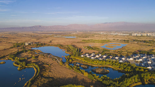 High angle view of townscape against sky