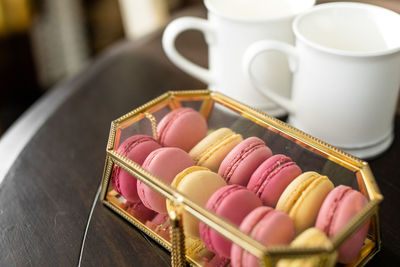 Close-up of macaroons on table