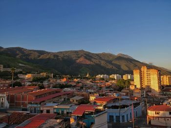 High angle view of houses in town