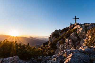 Scenic view of mountains against sky during sunset